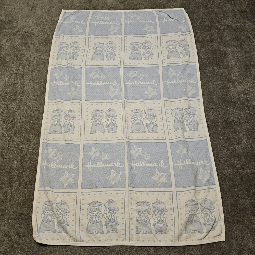 Hallmark Precious Moments Checkered Oversized Beach Towel Blue White 67 x 40 in